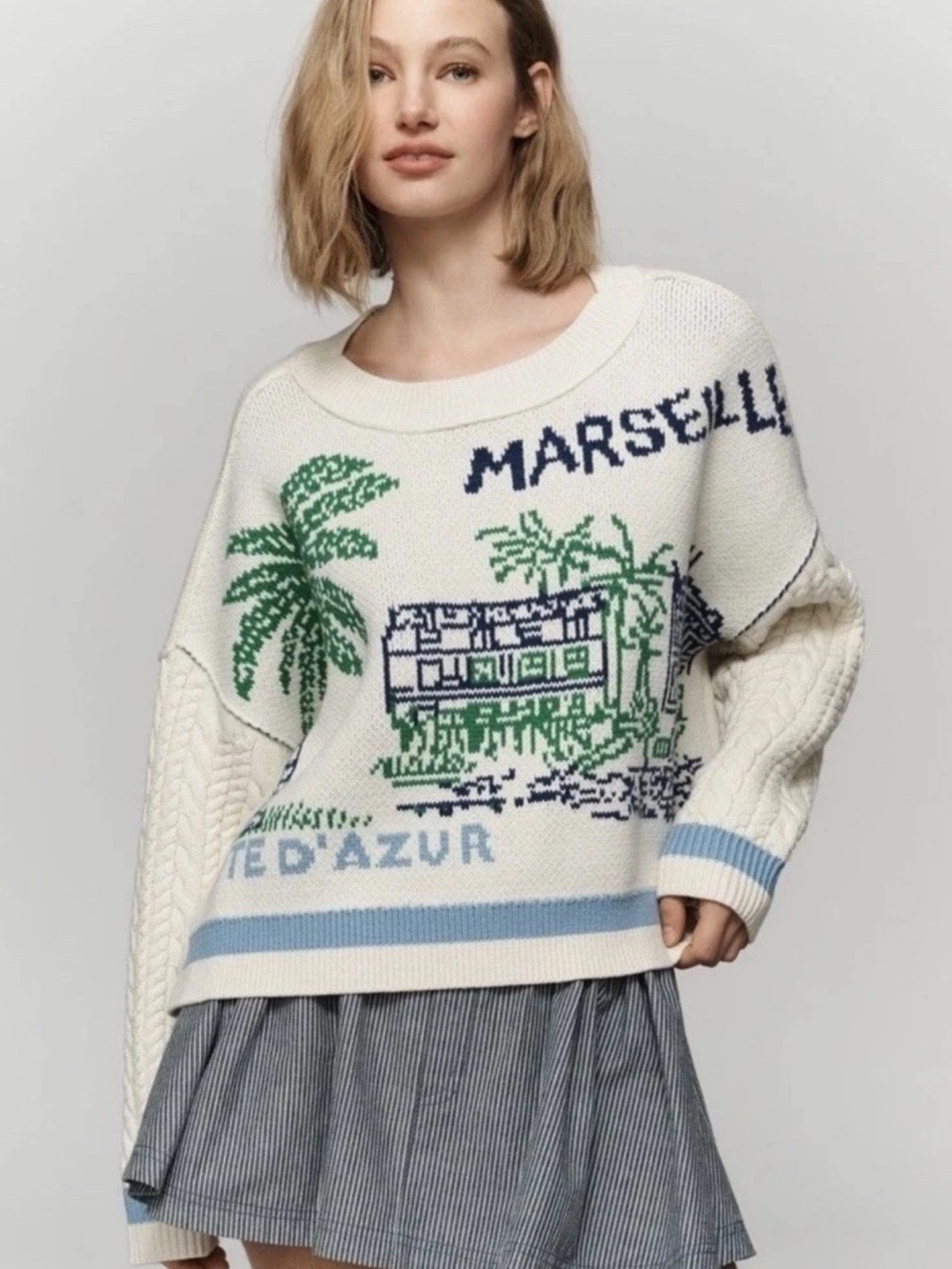 Anthropologie Maeve Graphic Marseille Cable Knit Sweater- size Small